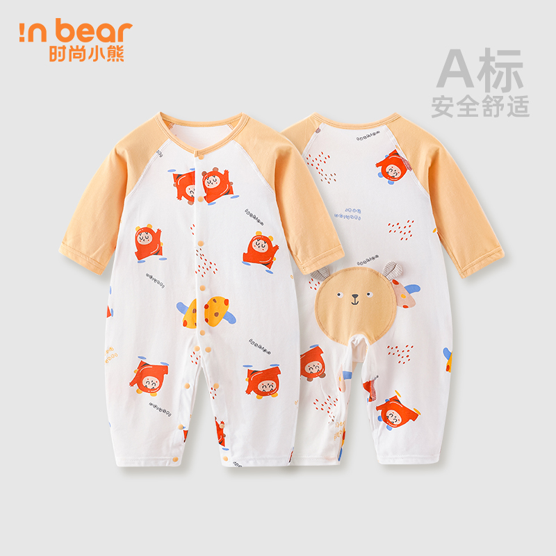 时尚小熊婴儿连体衣夏季闭裆哈衣男女宝宝衣服儿童空调服长袖爬服