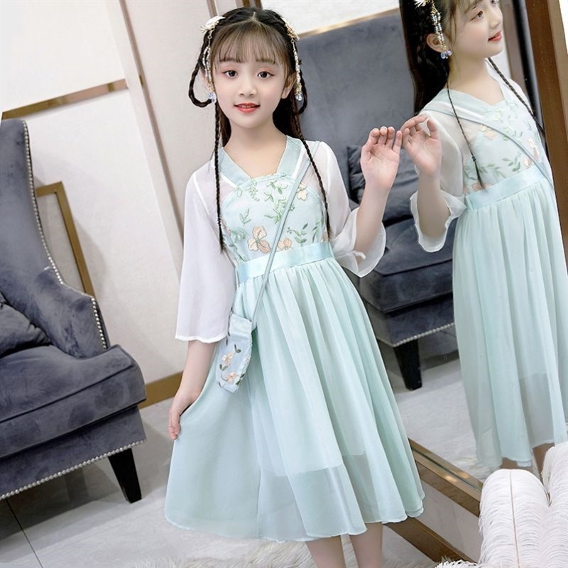 儿童衣服女童汉服夏装洋装2022年新款洋派夏天雪纺古装仙女裙子
