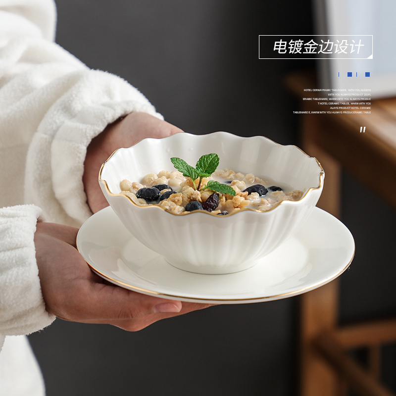 高典 燕窝碗金边陶瓷甜品碗会所养生粥碗早餐碗轻奢奶茶店蒸蛋碗