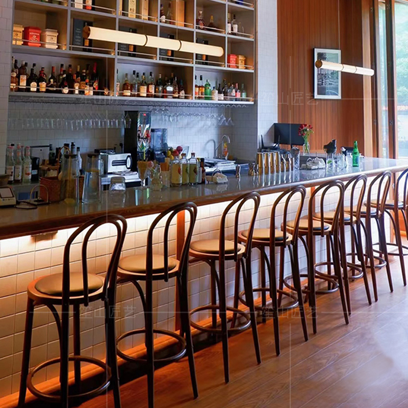 笙山 | 北欧椅子网红靠背复古吧台凳咖啡厅吧台高脚实木餐椅原木
