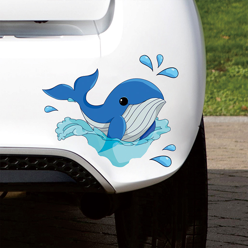 卡通可爱动物小鲸鱼车身划痕遮挡贴纸前保险杠个性装饰汽车车身贴