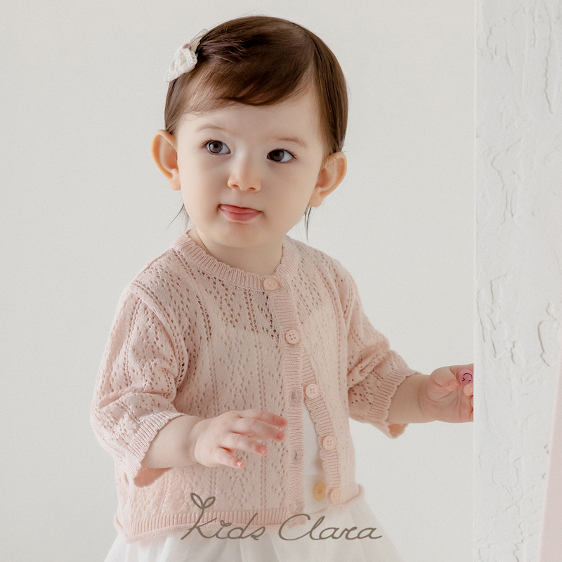 KIDSCLARA韩国婴儿镂空针织开衫春夏薄款镂空女宝宝防晒衫空调衫