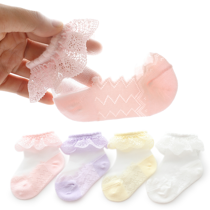 夏季网眼超薄女宝宝蕾丝花边短袜婴儿童水晶丝袜甜美公主袜0-6岁