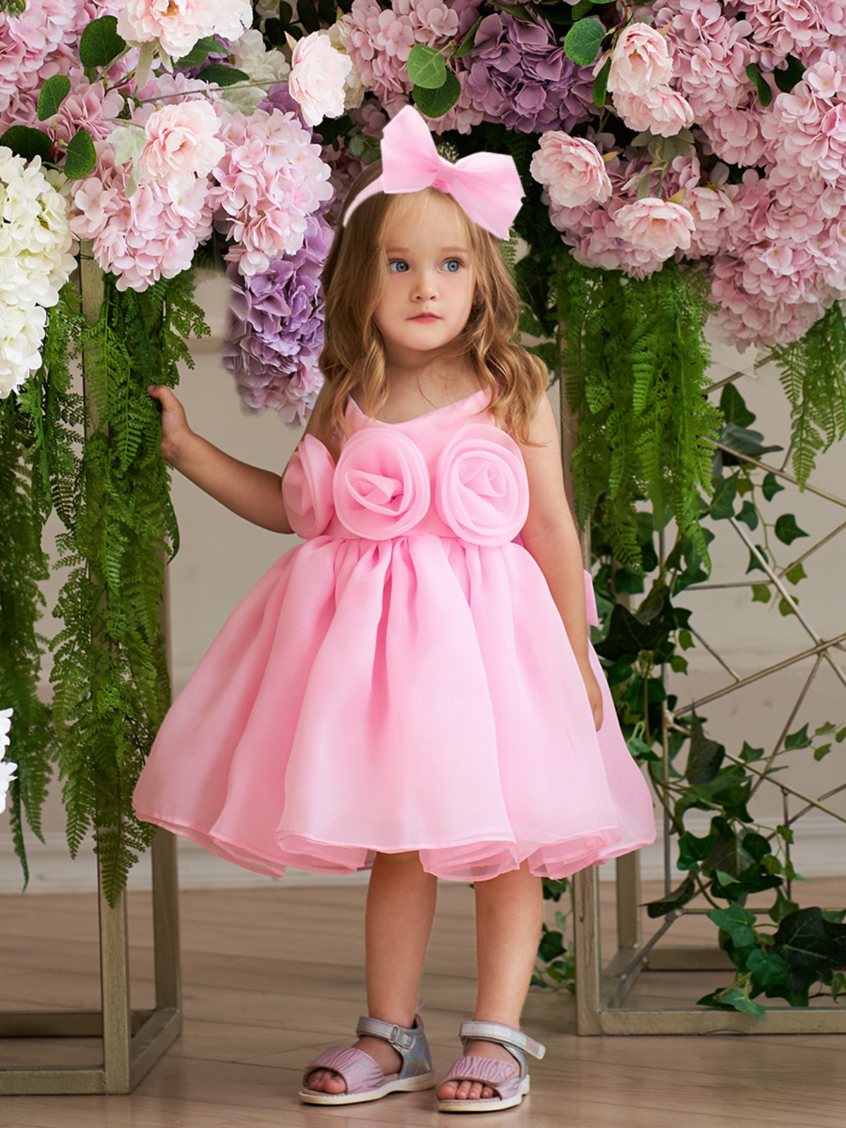 女童一周岁生日礼服婴儿女宝吊带无袖公主裙洋气小童粉色连衣裙秋