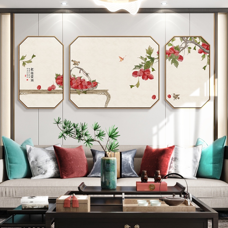 知味生活 新中式客厅装饰画沙发背景墙挂画果蔬三联壁画餐厅墙画