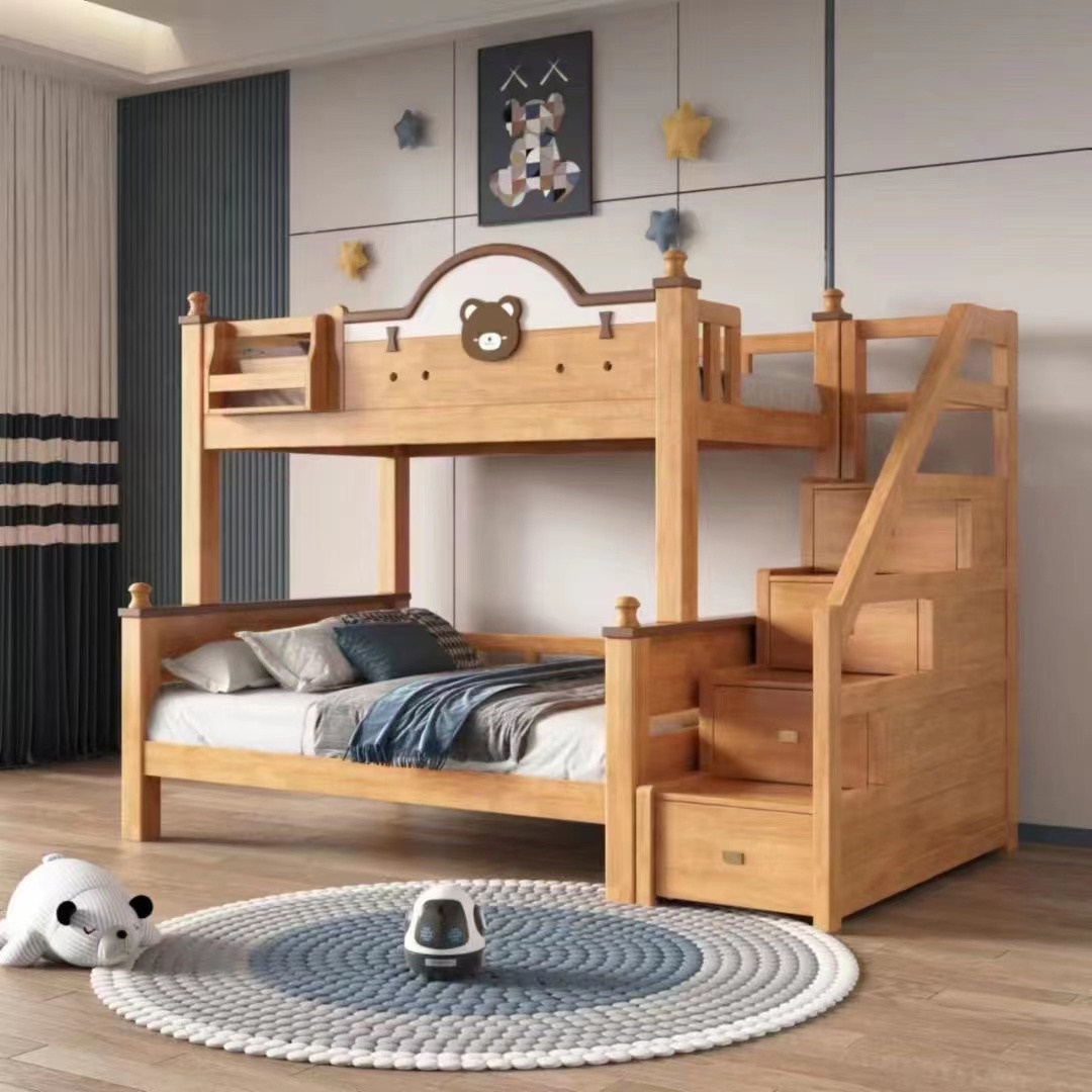 全实木儿童床橡木上下床多功能成年大人高低子母床上下铺木床双层