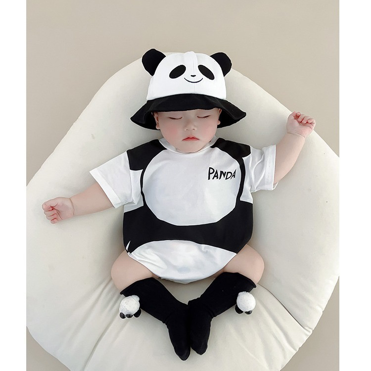 婴幼儿熊猫包屁哈衣夏季天装男女宝宝衣服超萌洋气外出薄款连体衣