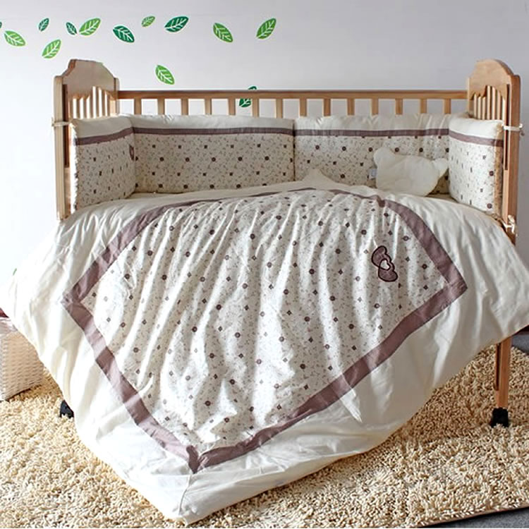第一站甜蜜蜜婴儿床品6件套纯棉春秋冬宝宝被子床围组送棉花被芯