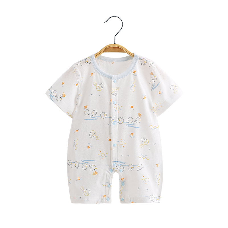 新生婴儿短袖长裤连体衣纯棉满月宝宝衣服可爱超萌夏季薄款空调服