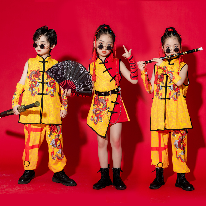 六一儿童街舞嘻哈演出服中国风武术表演女童古典爵士舞走秀表演服