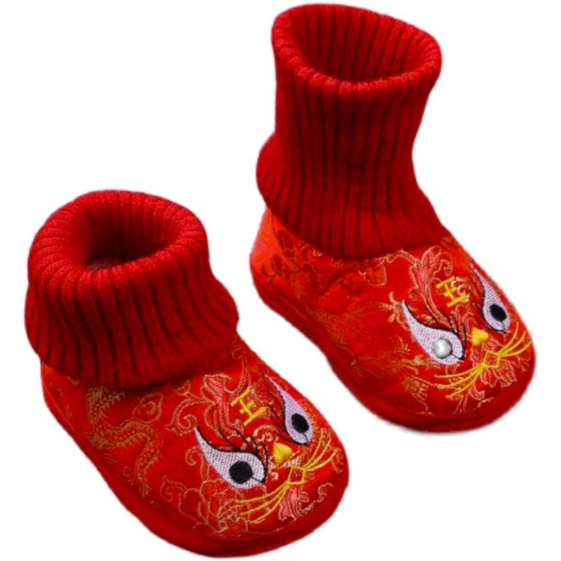 推荐小孩虎头鞋宝宝周岁红袜子满月婴儿抓周百天婴儿鞋子袜子一体