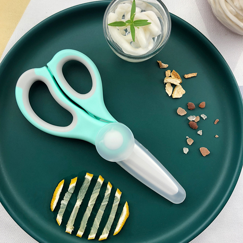 儿童小剪菜肉吃饭食品工具辅食剪刀宝宝 婴儿食物剪外带便携 陶瓷
