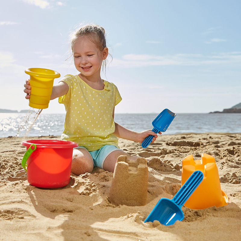 Hape沙模小桶五件套宝宝玩沙子工具儿童挖沙铲子水桶沙滩玩具1岁3