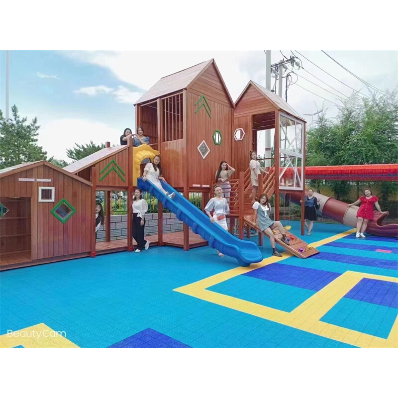 幼儿园户外木质滑梯黄花梨木小房子爬网组合大型木制儿童游乐设备
