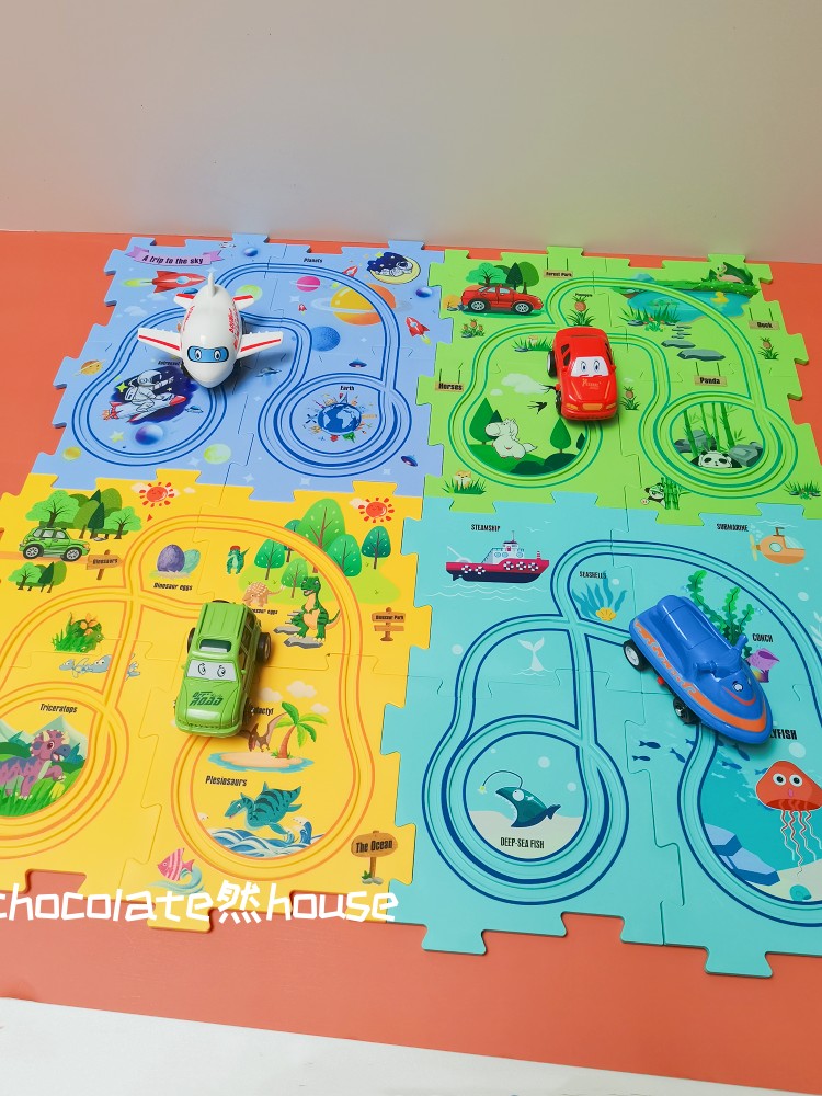 儿童益智轨道汽车玩具 DIY轨道海陆空电动拼装轨道车飞机网红玩具
