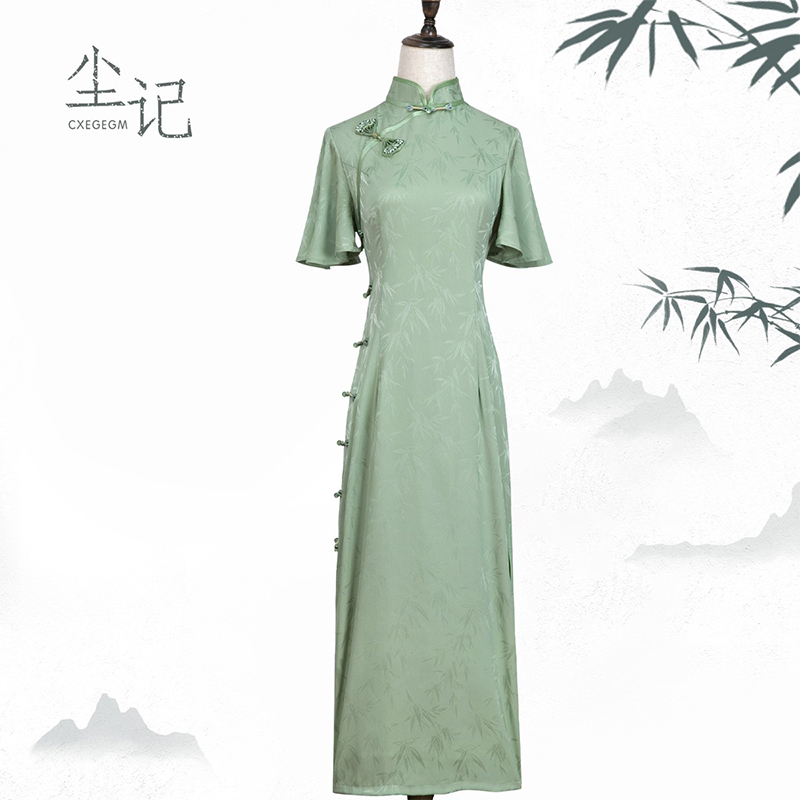 尘记【若竹】改良旗袍年轻款气质旗袍裙新中式连衣裙夏季
