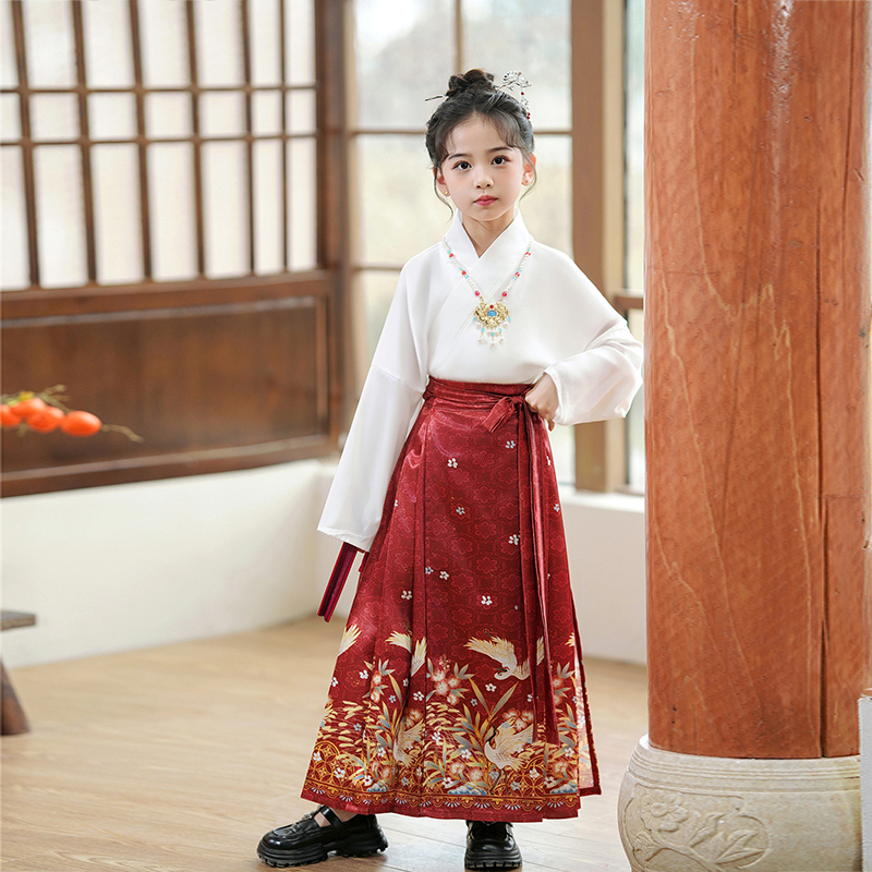 2024新款马面裙女童中国风春款古装改良唐装儿童汉服女孩夏季套装
