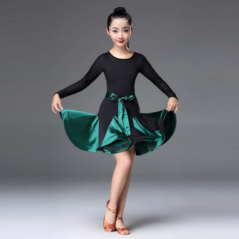 新品新款儿童拉丁舞裙女童长袖演出服春秋季考级表演服比赛舞蹈练