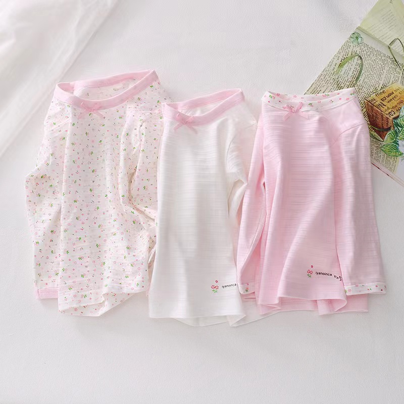 三件装 日系女童超薄款纯棉长袖t恤空调上衣女宝宝孩竹节棉打底衫