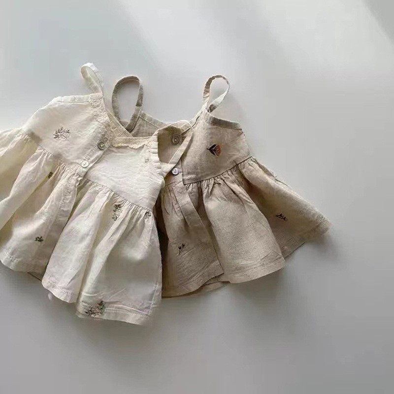 韩版夏季婴幼童装洋气公主衬衫日系森女风棉麻无袖吊带上衣女童