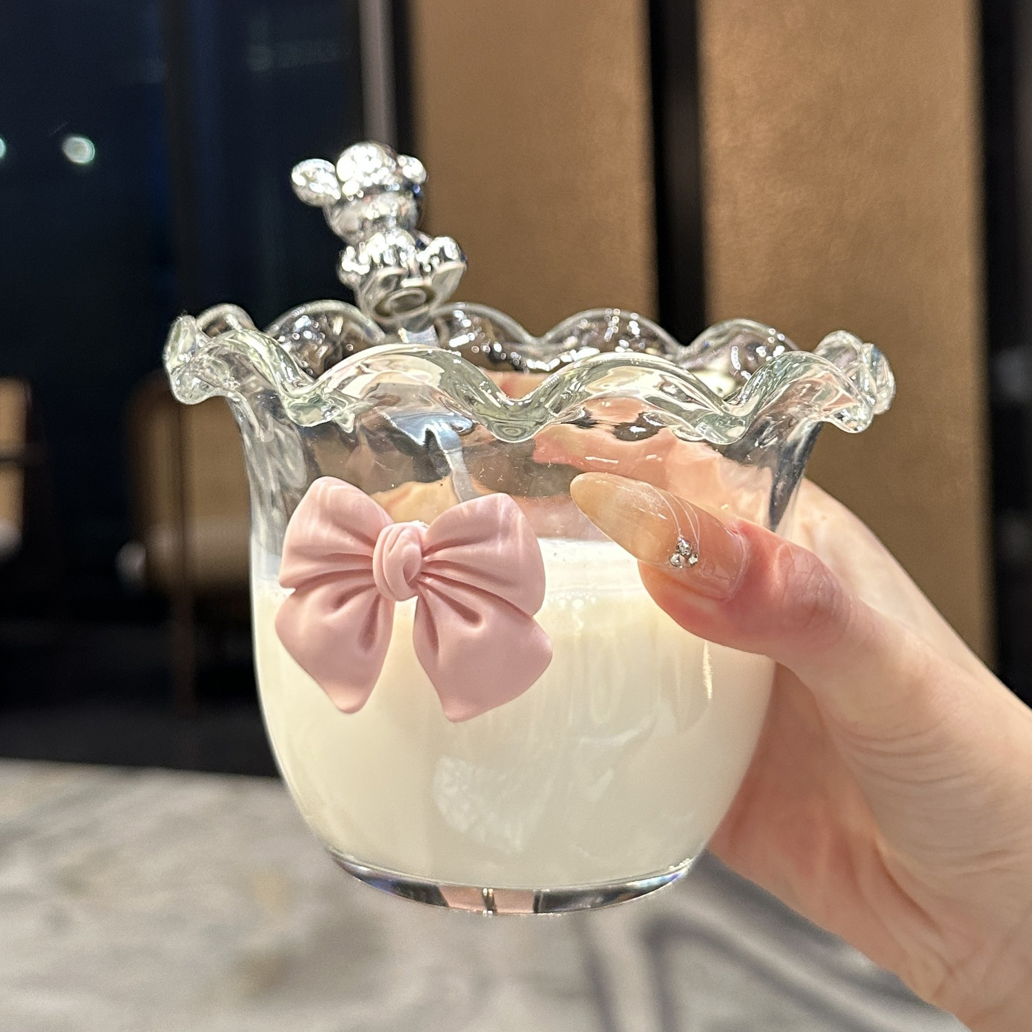 轻奢法式玻璃碗蝴蝶结沙拉碗冰淇淋甜品碗玻璃水杯牛奶豆浆燕麦杯