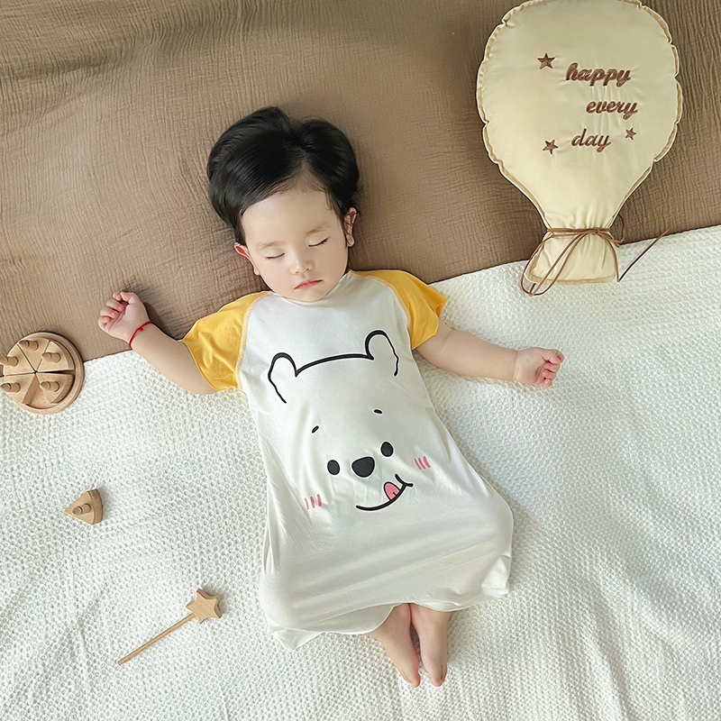 莫代尔婴儿睡衣夏季薄款宝宝短袖睡袍儿童连体衣家居服睡裙空调服