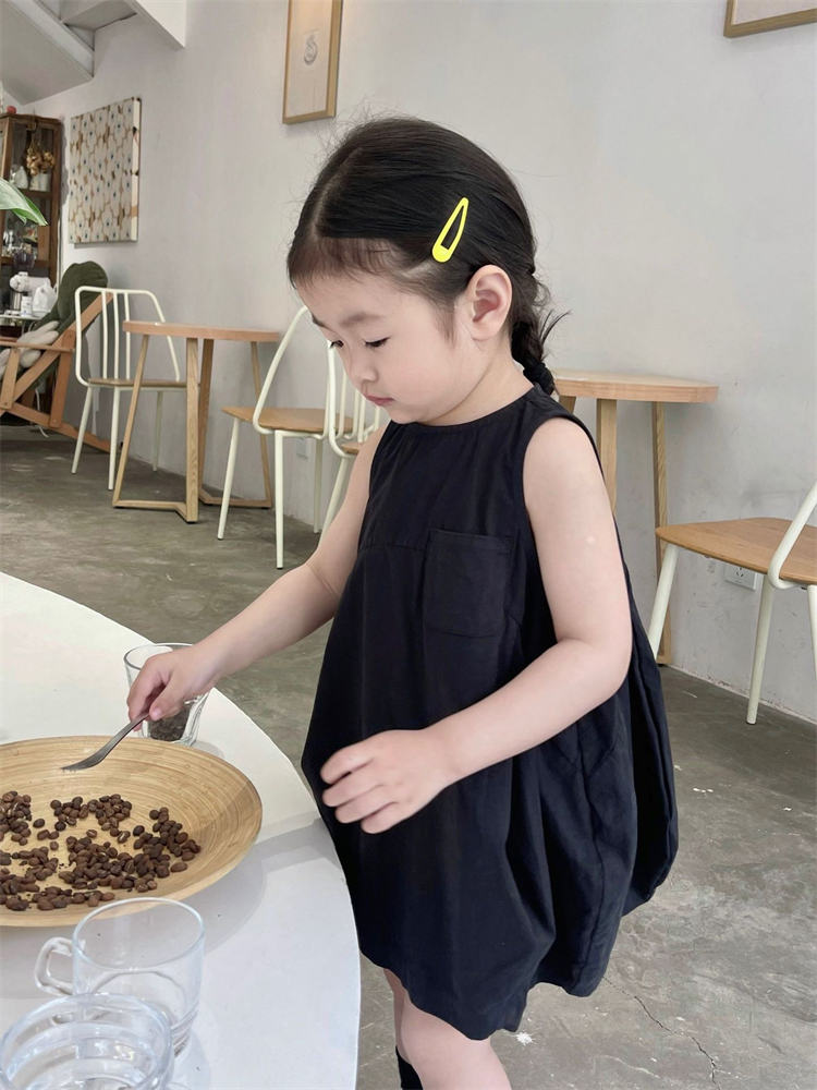 女童不规则剪裁纯棉布小黑裙2023夏季新款宝宝个性韩版洋气裙子