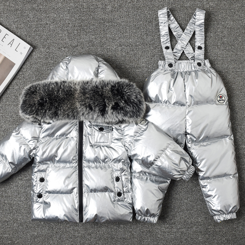 冬季新款儿童羽绒服套装宝宝婴儿背带裤套装男童女童貉子毛滑雪服