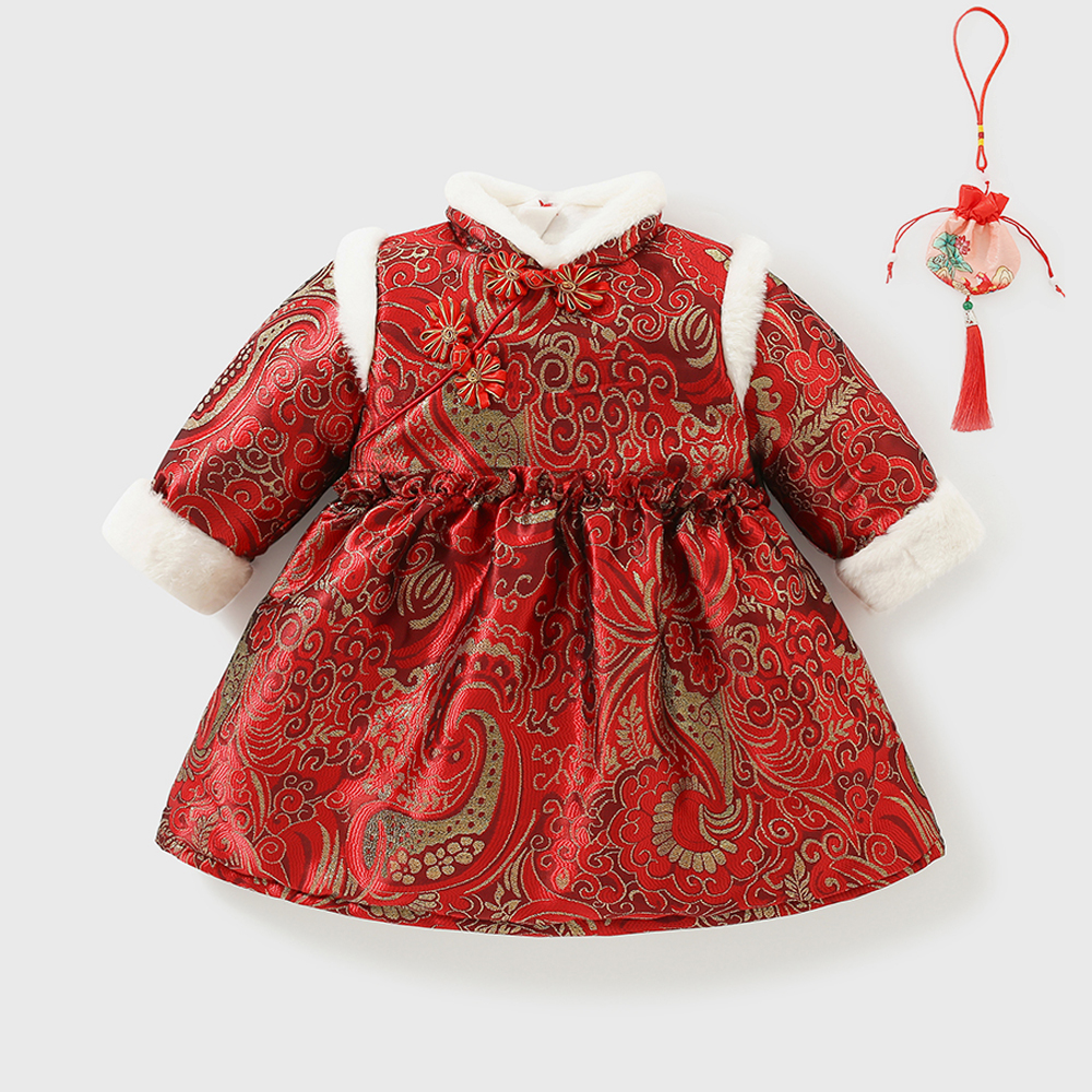 女宝宝拜年服24儿童中国风加绒婴儿周岁棉衣新年装女童旗袍裙冬装