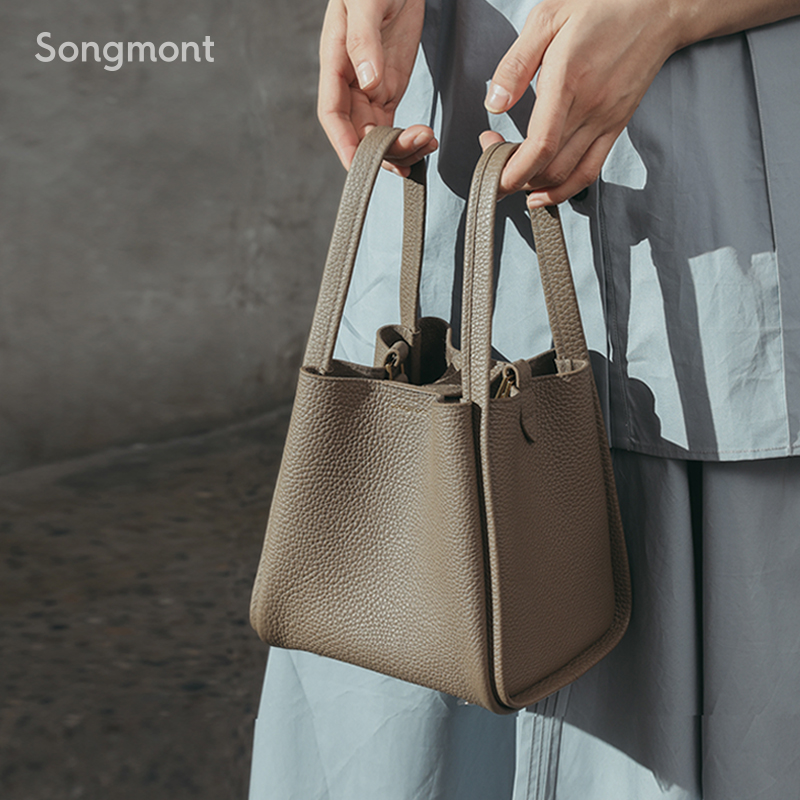 Songmont中号菜篮子系列女设计师款头层牛皮大容量通勤手提水桶包
