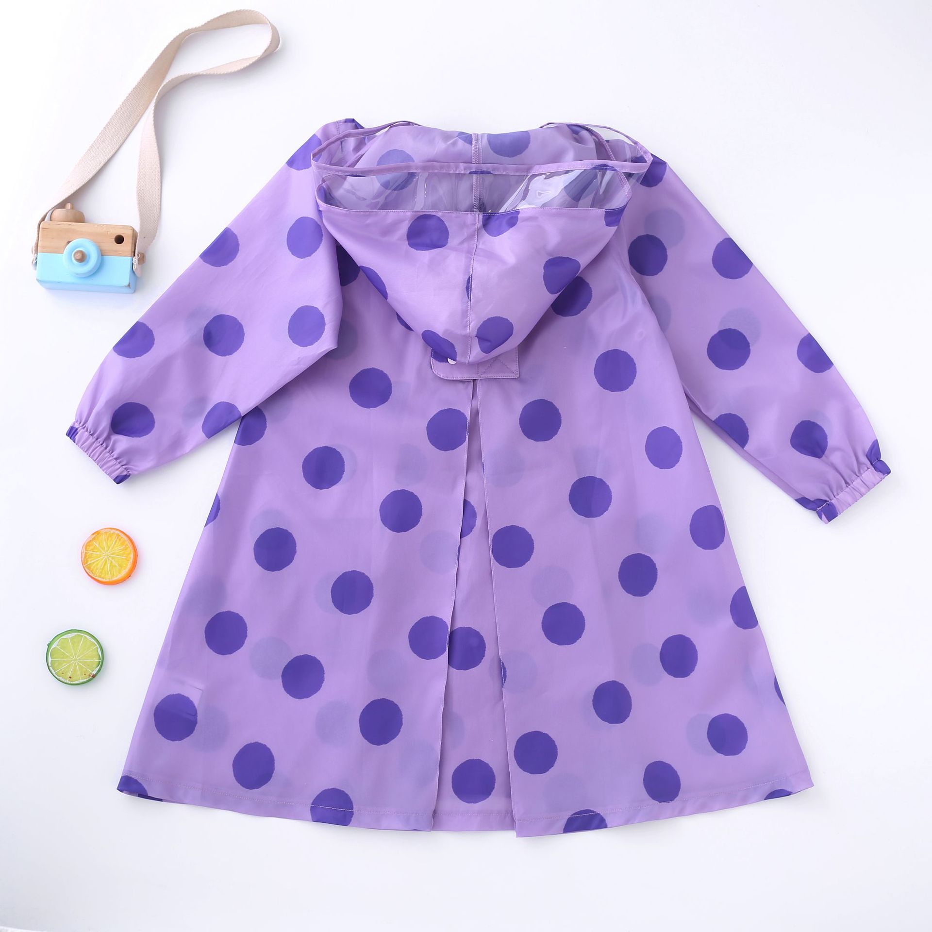 日本轻薄速干雨衣紫色圆点长款幼儿园宝宝小学生雨披儿童