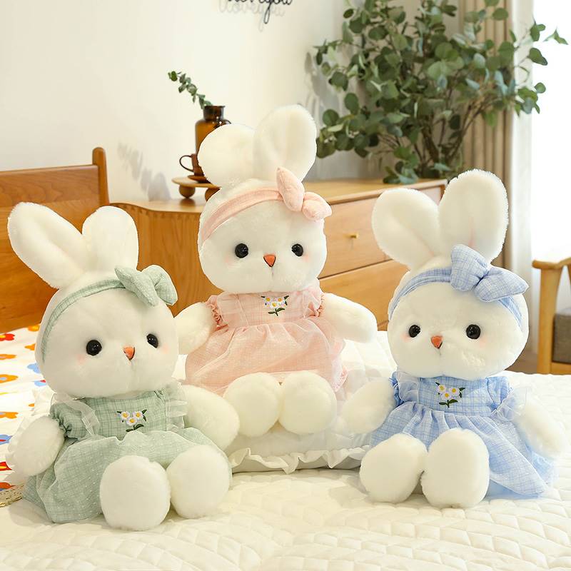 碎花裙毛绒公仔小白兔子玩具玩偶女宝宝床上睡觉儿童卧室安抚娃娃