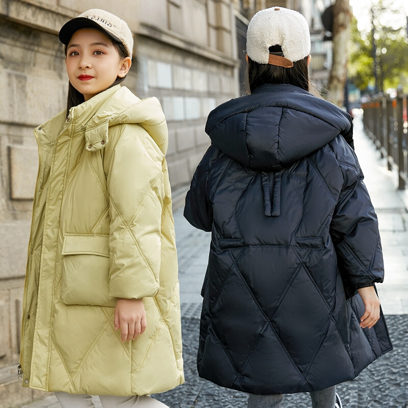 外贸中长款儿童羽绒服女童2023新款韩版中大童加厚冬季外套童装