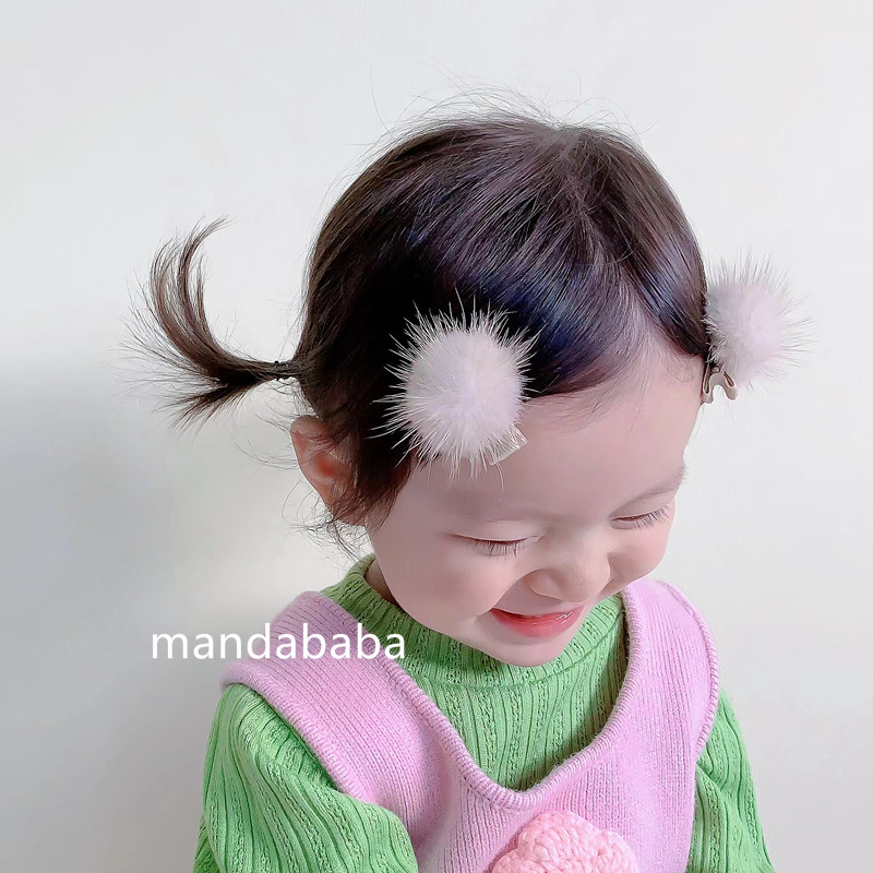 韩国婴儿童发夹头饰品宝宝水貂毛发卡婴幼儿全包边夹女童毛球发饰