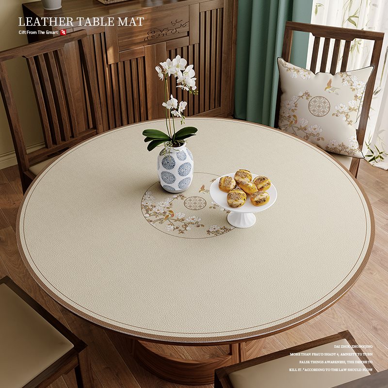 新中式硅胶圆桌垫防水防油高档家用圆形台布L实木餐桌桌布圆桌餐