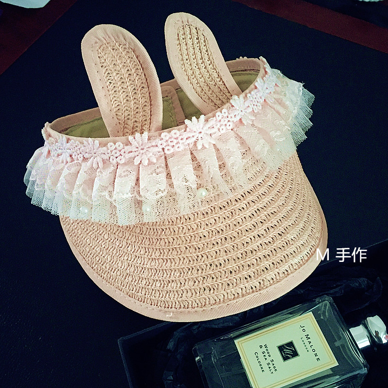 兔耳朵婴儿空顶帽 宝宝草帽 宝宝遮阳帽 韩版公主儿童夏季帽子