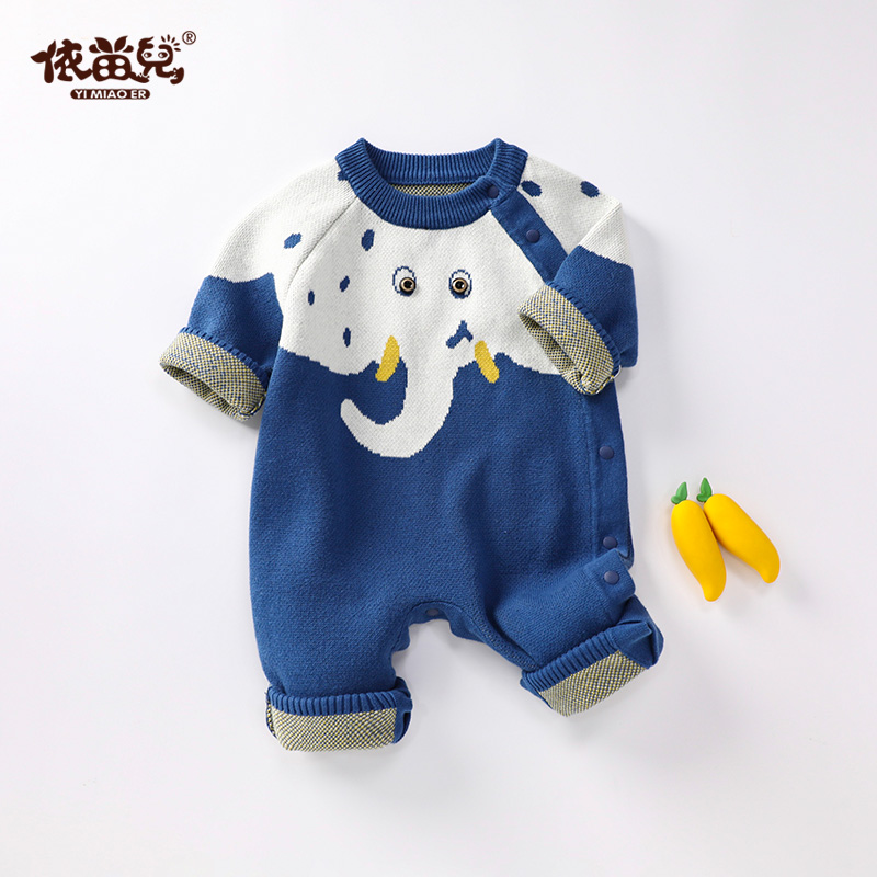 婴儿毛衣连体衣男婴童卡通可爱开衫爬服满月周岁线衣外出衣服哈衣