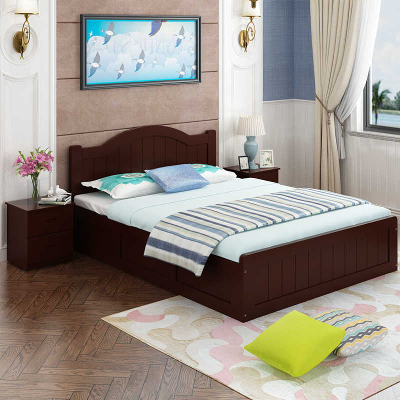 实木床高箱床储物床气压床1.2米1.5米粉色蓝色松木床单人床儿童床