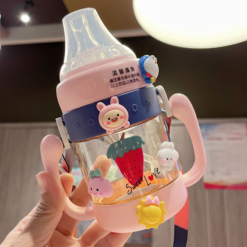 小宝宝鸭嘴杯吸学饮管杯手柄水壶带刻度6个月1岁婴儿喝水喝奶水杯