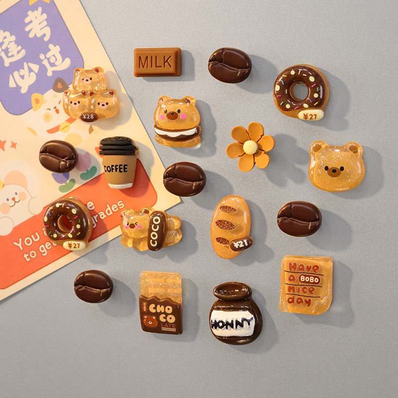 迷你巧克力小棕熊咖啡豆冰箱贴磁贴可爱花朵牛奶甜甜圈装饰磁力贴