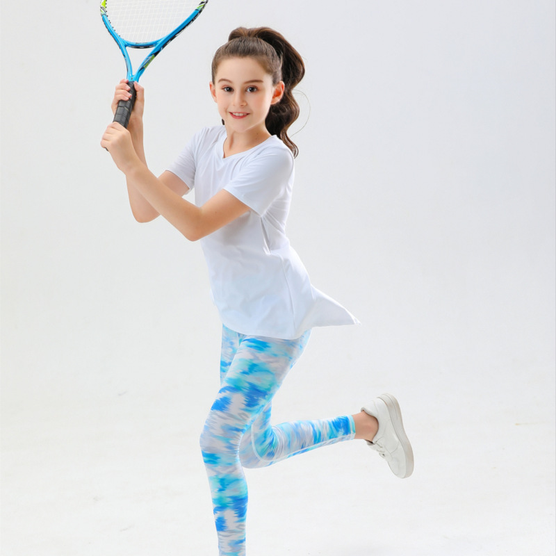 夏薄小轻风女孩儿童短袖跳操舞蹈网球衣运动健身裤瑜伽服套装速干