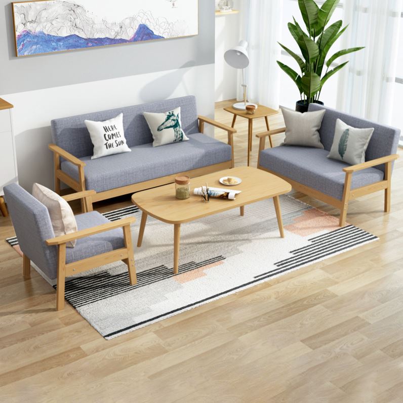 实木沙发茶几组合现代简约布艺三人办公桌椅套装客厅小户型出租房