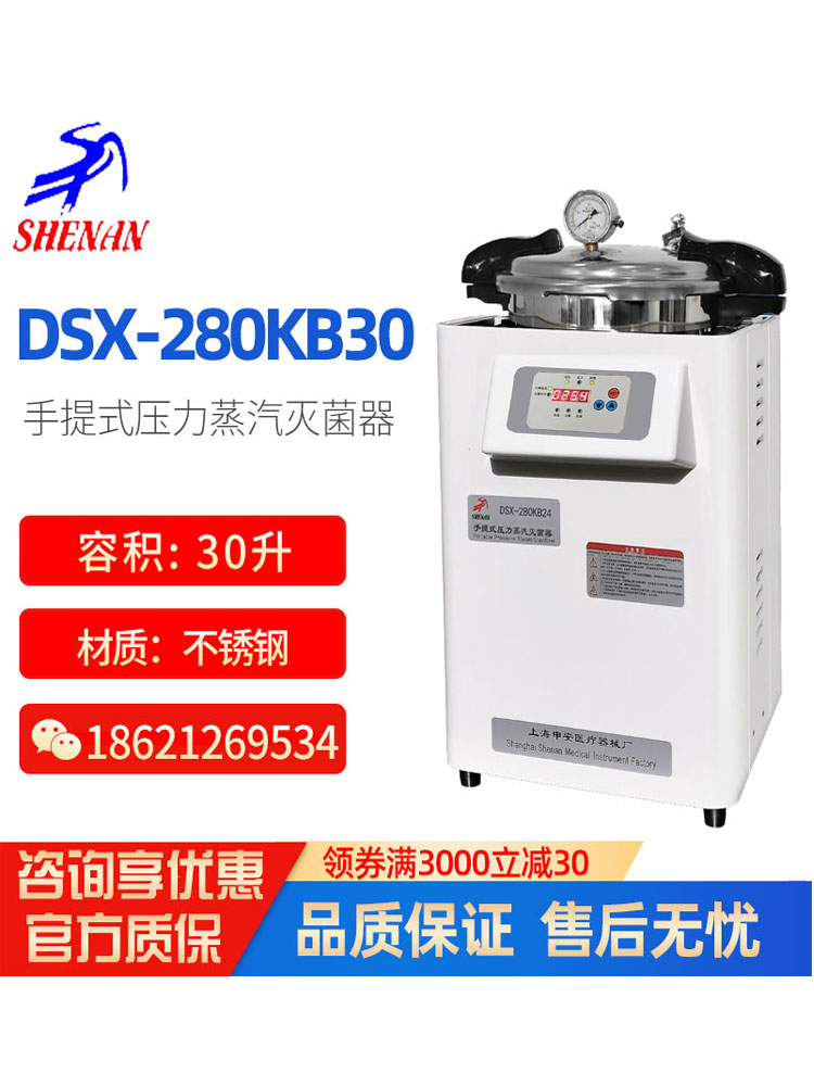 申安灭菌器DSX-280B高压蒸汽灭菌锅实验室高温消毒锅LDZX-30/50L