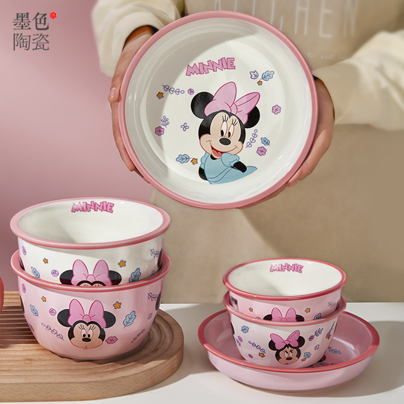 迪士尼碗碟餐具家用2023新款可爱儿童专用吃饭碗宝宝卡通陶瓷饭碗