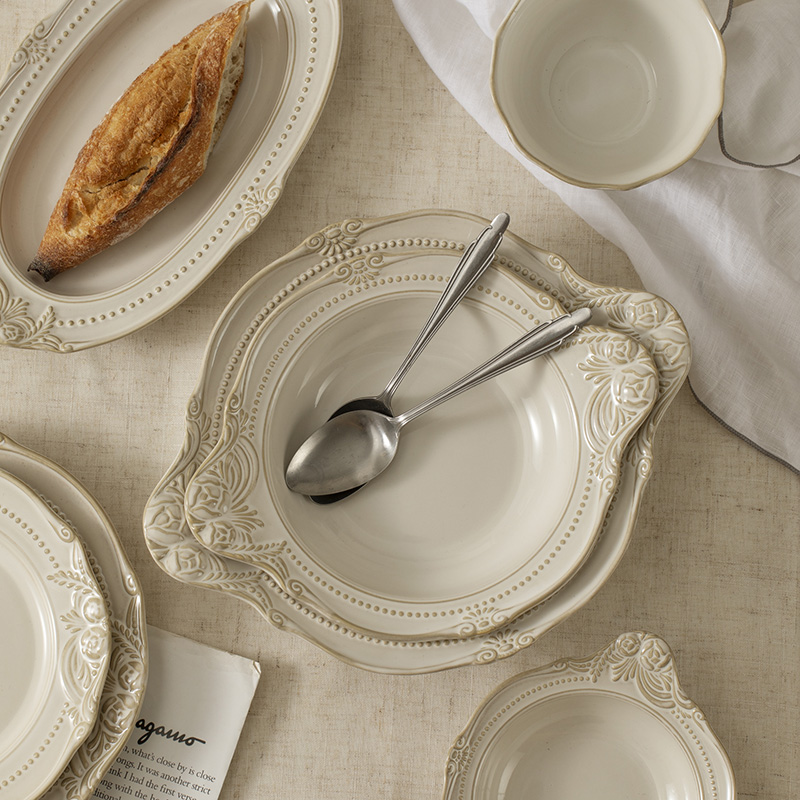 法式碗碟套装家用盘子陶瓷复古一人食高颜值日式菜盘汤碗汤盘餐具