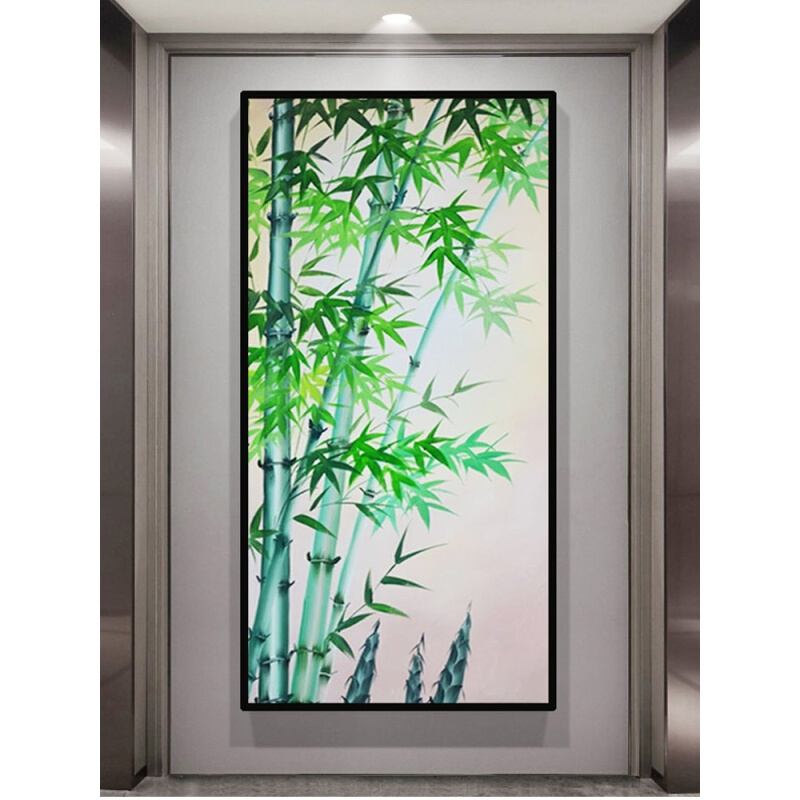竹子油画绿色风景入户玄关手绘走廊装饰画挂画过道定制手绘手工