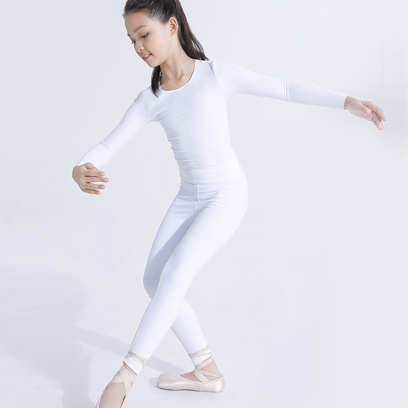 女童舞蹈服儿童白色上衣拉丁舞芭蕾舞演出肤色打底衫打底裤瑜伽裤