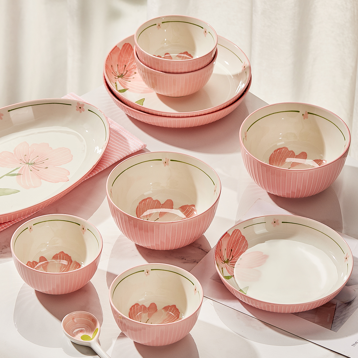 日式碗碟套装家用陶瓷碗具碗盘清新餐具套装乔迁之喜新居碗筷组合