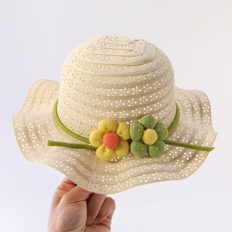 婴儿遮阳帽女宝宝防晒帽子夏季透气薄款草帽小女童大檐外出太阳帽