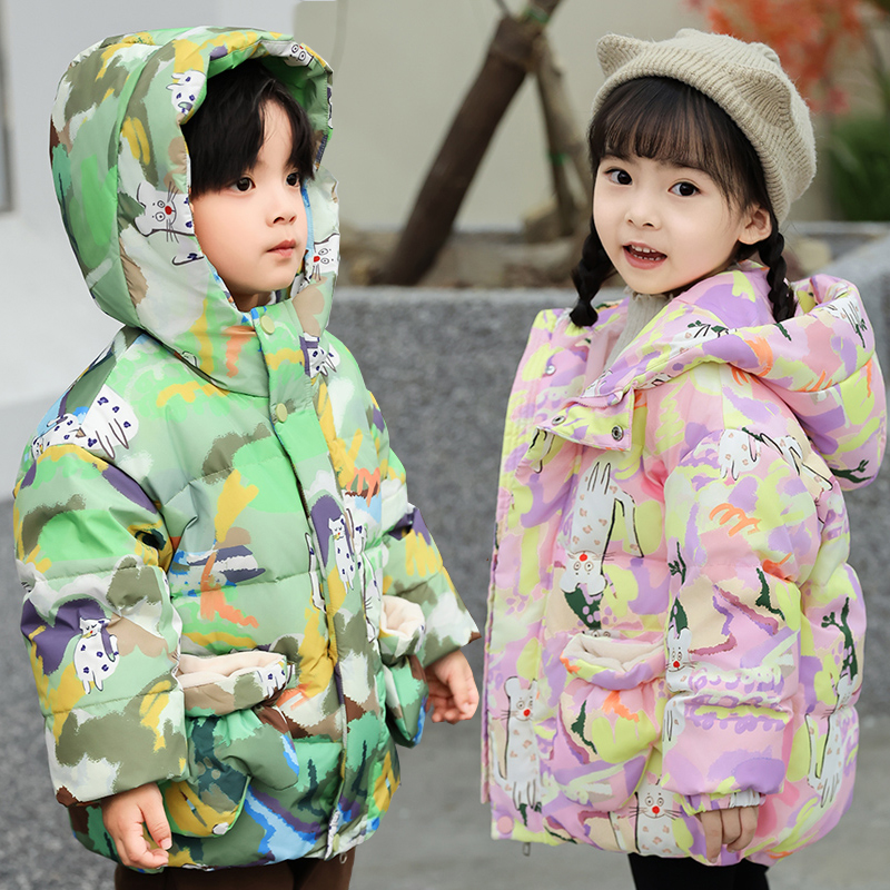 巴拉中小童儿童羽绒服2023新款中长款加厚韩版洋气童装女童外套
